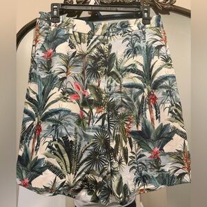 J. McLaughlin Green & Pink Tropical Leaf high waist shorts 6